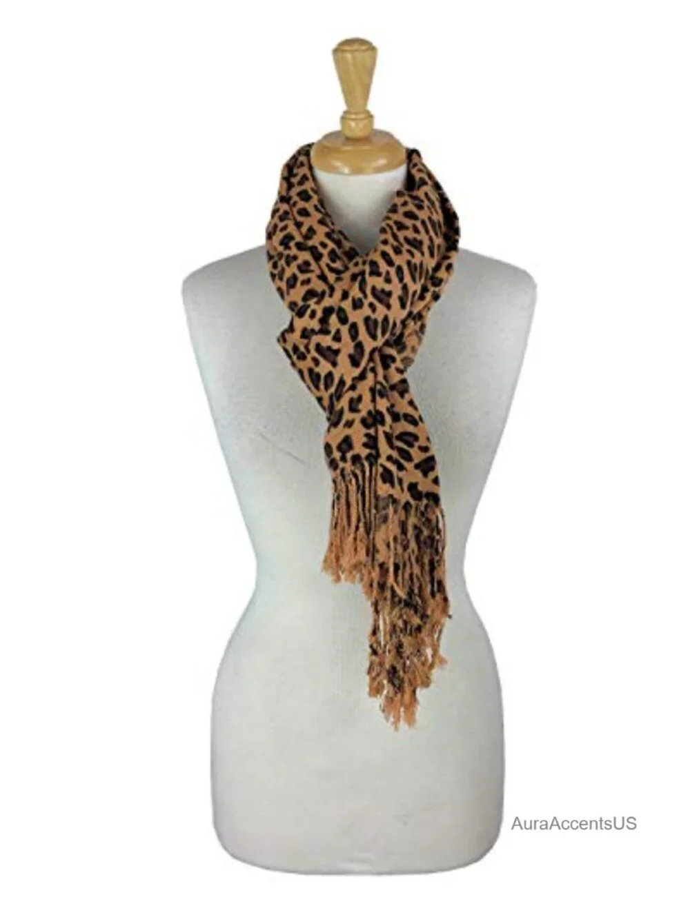 Synthetic Pashmina Leopard Pattern Wrap Scarf Fringe Tassels 28x72 Lightweight